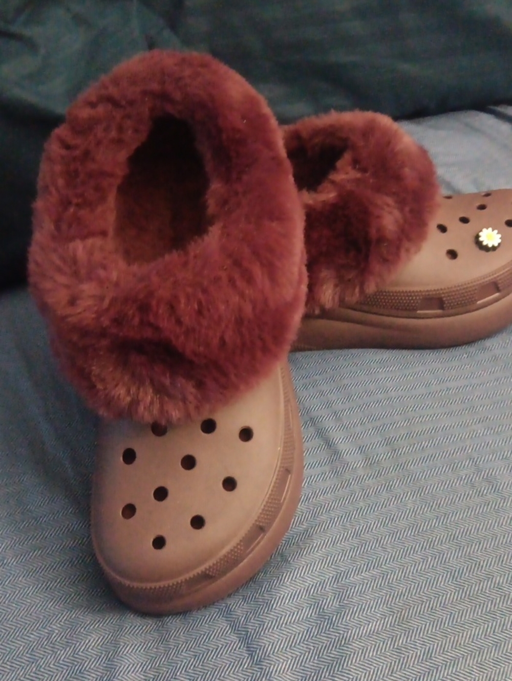 Faux Fur-Lined Burgundy Crocs Slip-On Clog